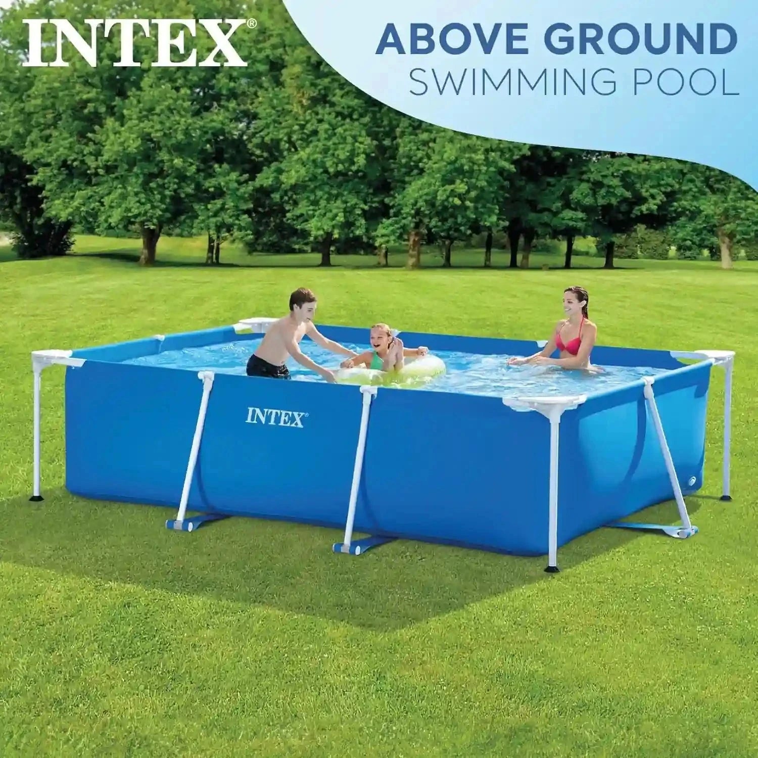 INTEX Above Ground Pool 3 x 2 m Metal Frame Rectangular β 75 cm Deep Family Swimming Pool with Rust-Resistant Frame, 800L Capacity, Heavy-Duty PVC, Ages 6+ - Damoo