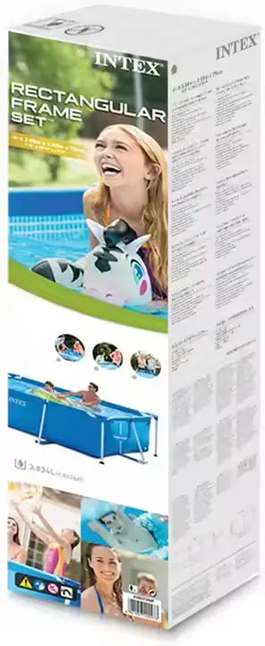 INTEX Above Ground Pool 3 x 2 m Metal Frame Rectangular β 75 cm Deep Family Swimming Pool with Rust-Resistant Frame, 800L Capacity, Heavy-Duty PVC, Ages 6+ - Damoo