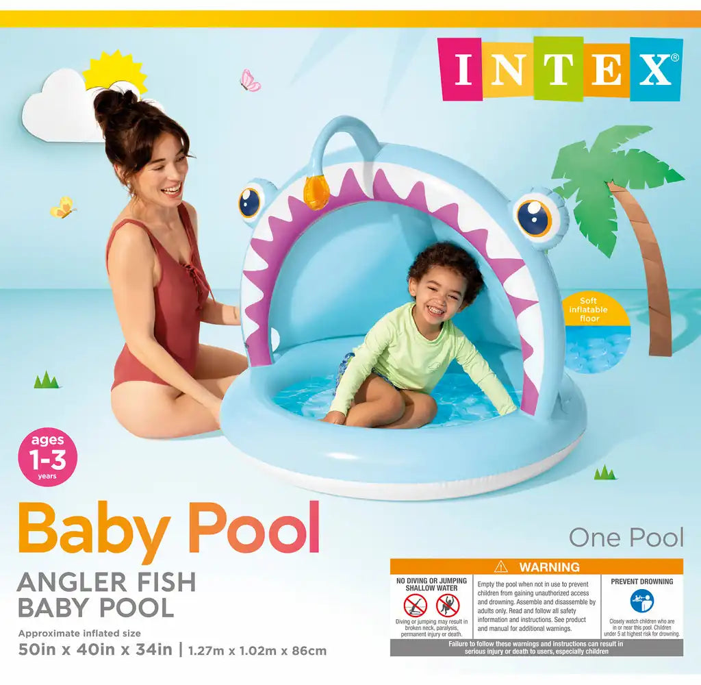 INTEX Angler Fish Baby Pool with Sunshade – Inflatable Toddler Pool 127 x 102 x 86 cm (Age 1–3) - Damoo