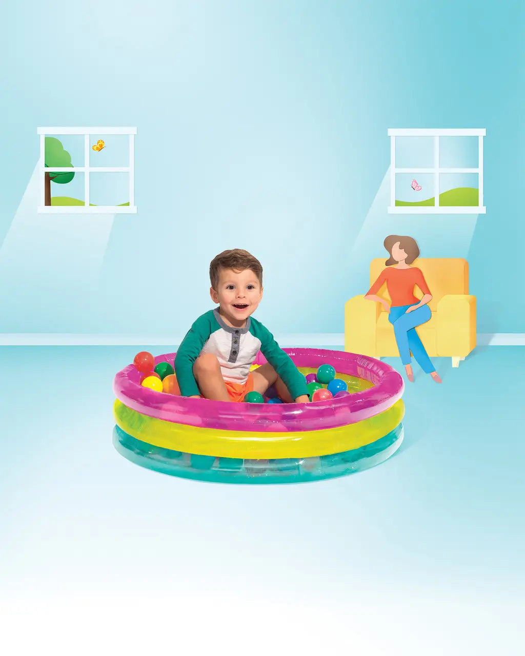 Intex Inflatable Ball Pit for Toddlers – 86cm x 25cm with 50 Fun Ballz™, Includes Repair Patch, Ages 1–3 - Damoo