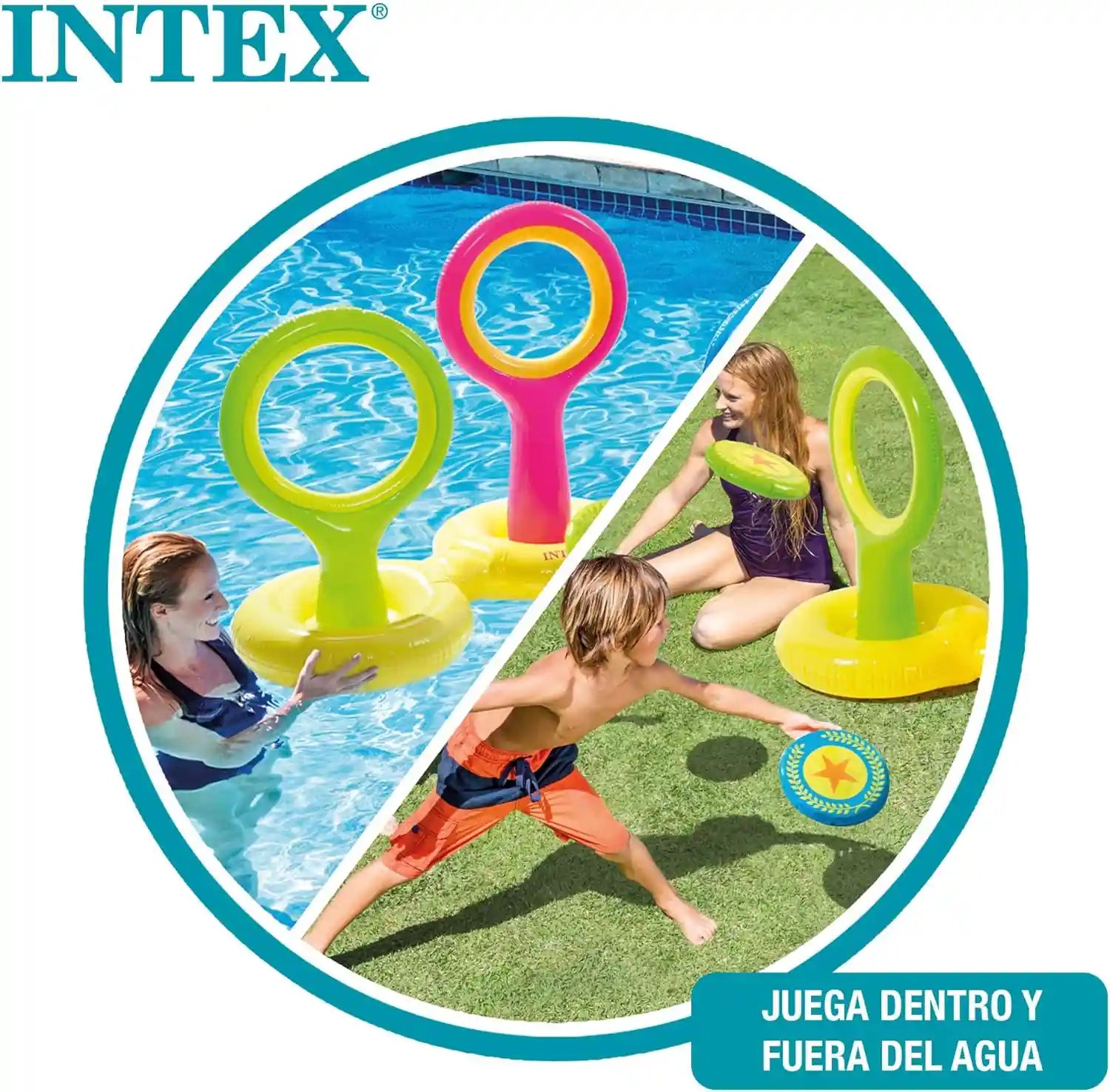 INTEX Inflatable Flying Disc Toss Game – Pool & Yard Toy for Kids Ages 3+ (178x102x104 cm) - Damoo