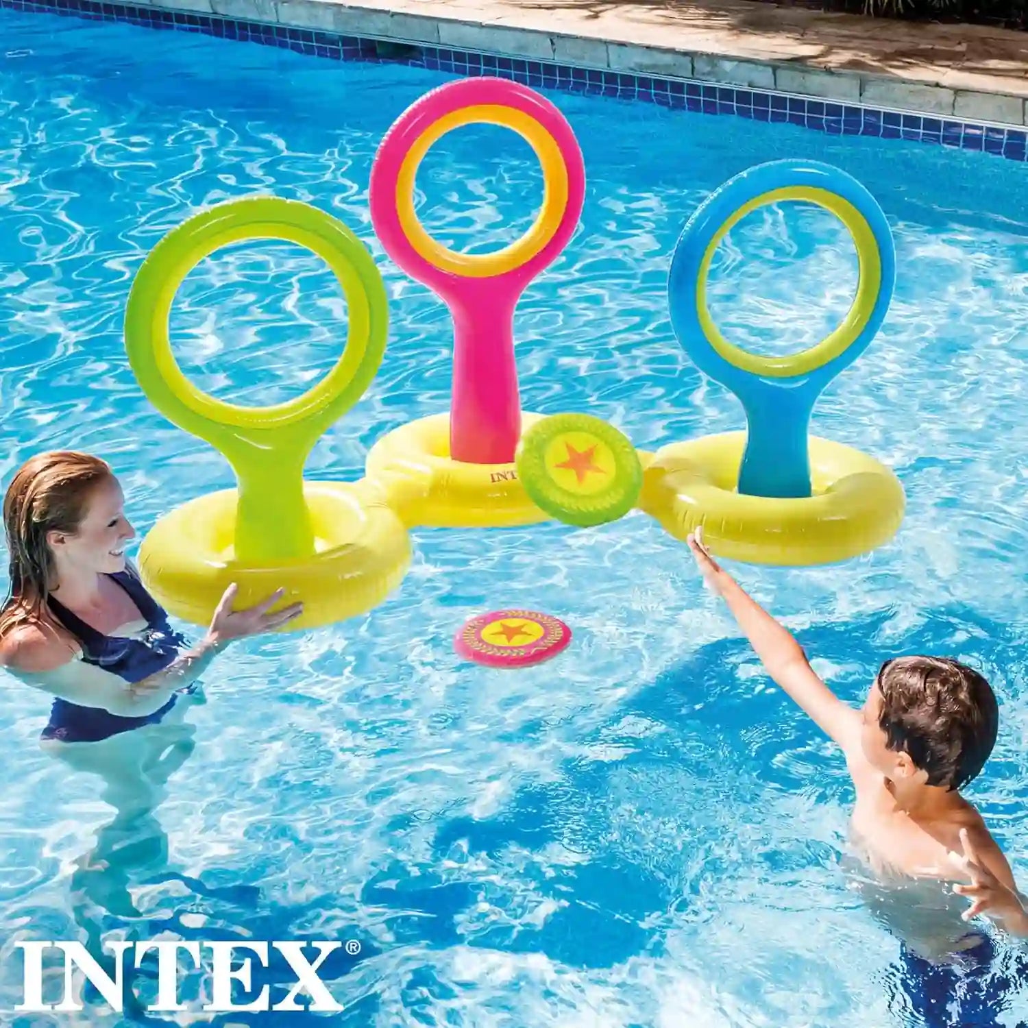 INTEX Inflatable Flying Disc Toss Game – Pool & Yard Toy for Kids Ages 3+ (178x102x104 cm) - Damoo