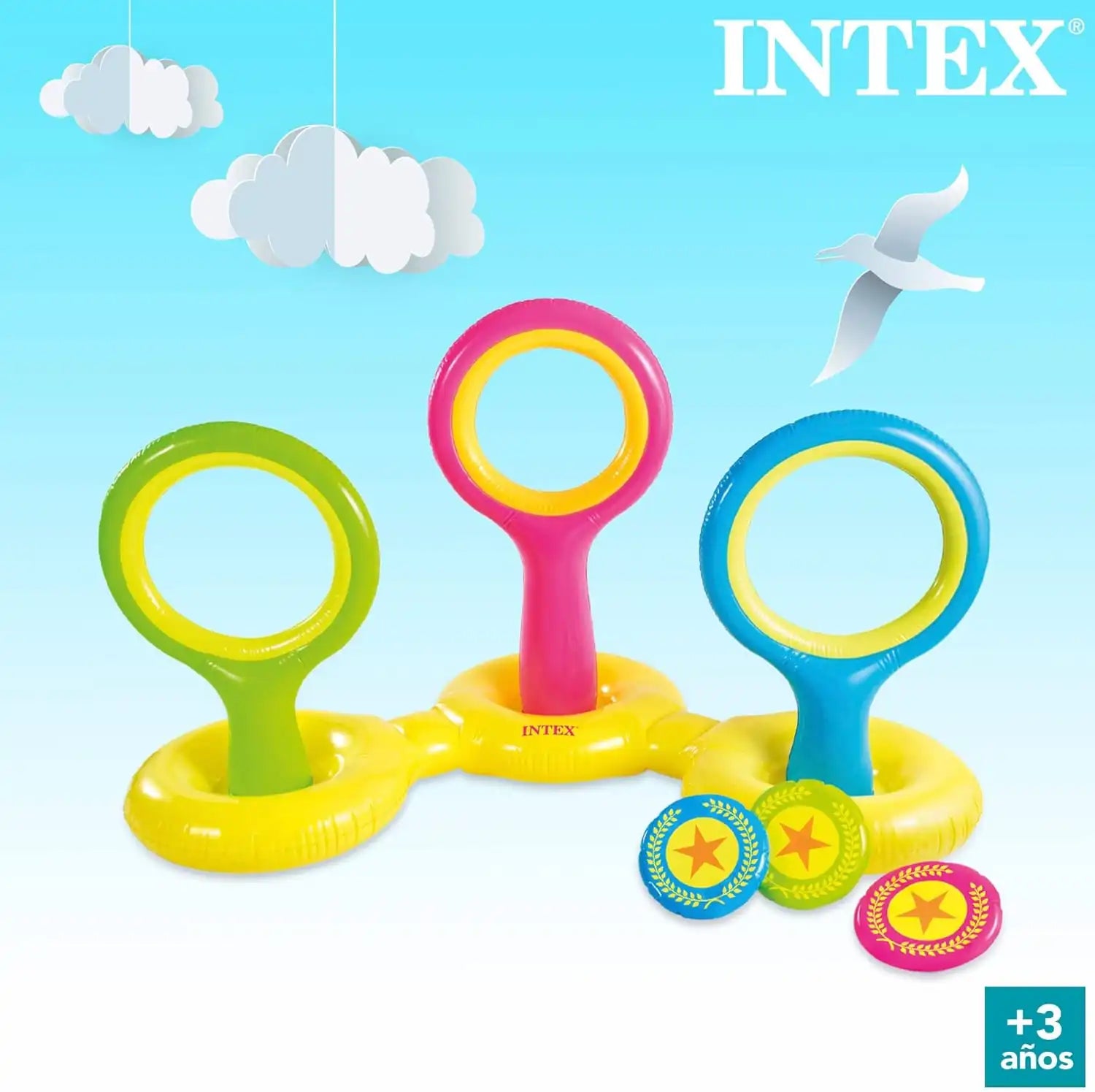 INTEX Inflatable Flying Disc Toss Game – Pool & Yard Toy for Kids Ages 3+ (178x102x104 cm) - Damoo