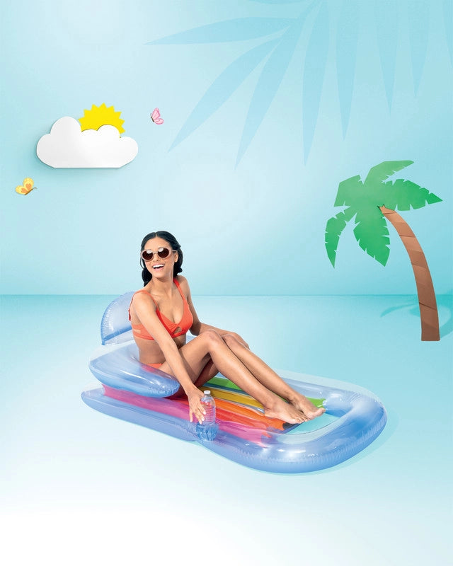 Intex King Kool® Inflatable Pool Lounger – Floating Chair with Backrest, Armrests & Cup Holder – 160cm x 85cm – Assorted - Damoo