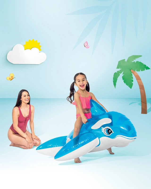 Intex Lil' Whale Ride-On Inflatable Pool Float โ Fun Whale Pool Toy with Grab Handles for Kids โ Ages 3+ - Damoo