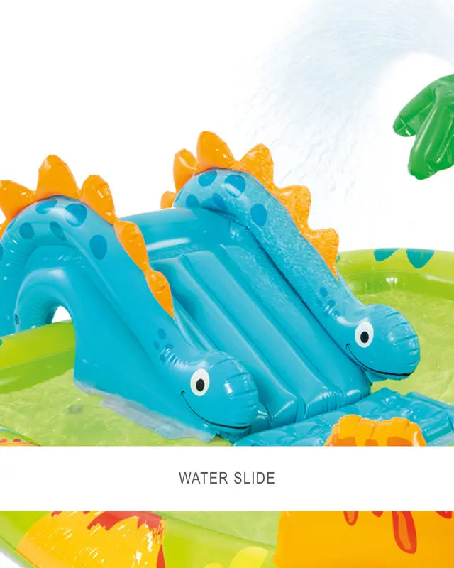INTEX Little Dino Inflatable Play Center for Kids β Dinosaur-Themed Water Park with Slide, Sprayer & Landing Mat, 191 x 152 x 58 cm, For Ages 2+, Built-In Water Sprinkler & Repair Patch Included - Damoo