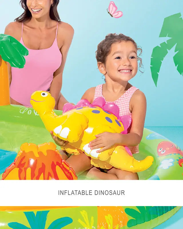 INTEX Little Dino Inflatable Play Center for Kids β Dinosaur-Themed Water Park with Slide, Sprayer & Landing Mat, 191 x 152 x 58 cm, For Ages 2+, Built-In Water Sprinkler & Repair Patch Included - Damoo