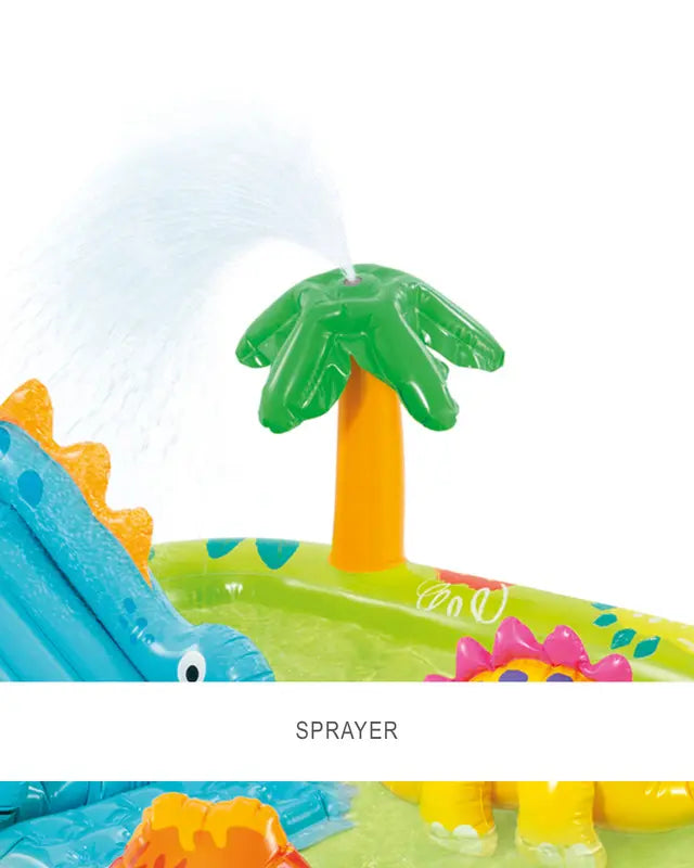 INTEX Little Dino Inflatable Play Center for Kids β Dinosaur-Themed Water Park with Slide, Sprayer & Landing Mat, 191 x 152 x 58 cm, For Ages 2+, Built-In Water Sprinkler & Repair Patch Included - Damoo