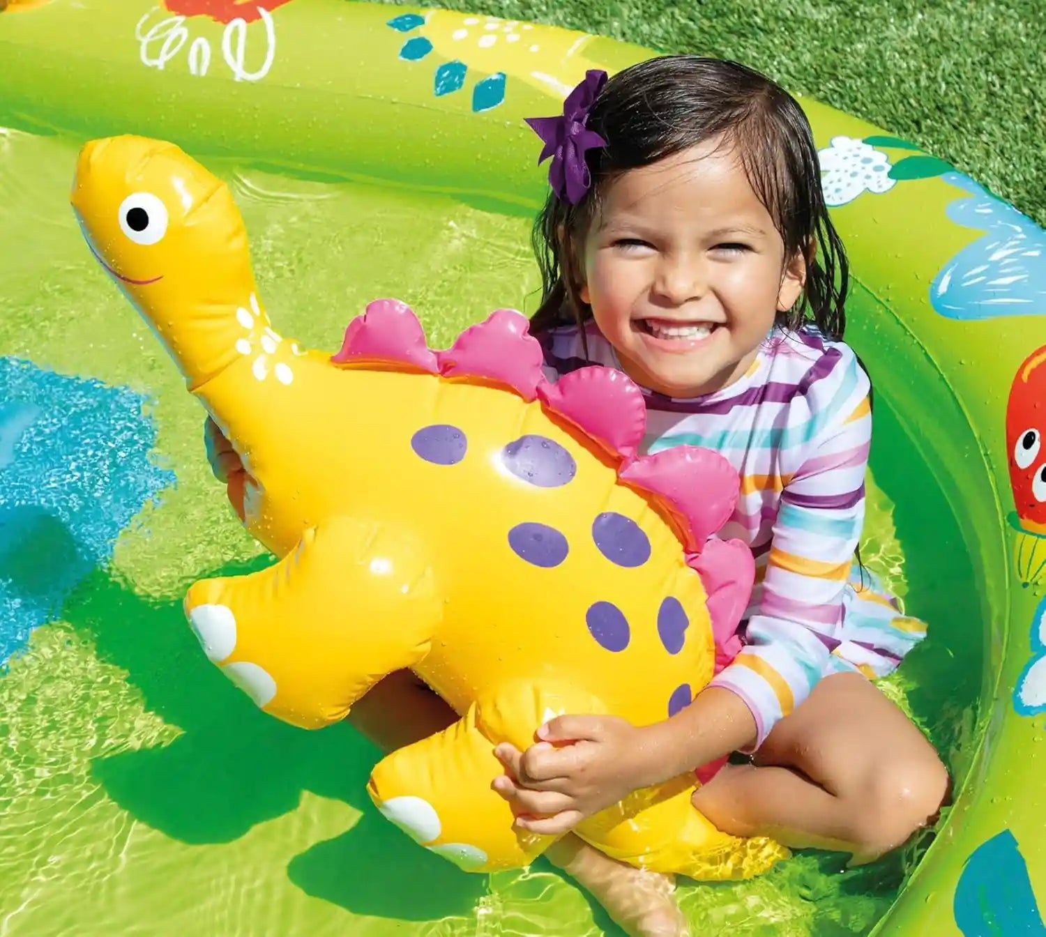 INTEX Little Dino Inflatable Play Center for Kids β Dinosaur-Themed Water Park with Slide, Sprayer & Landing Mat, 191 x 152 x 58 cm, For Ages 2+, Built-In Water Sprinkler & Repair Patch Included - Damoo