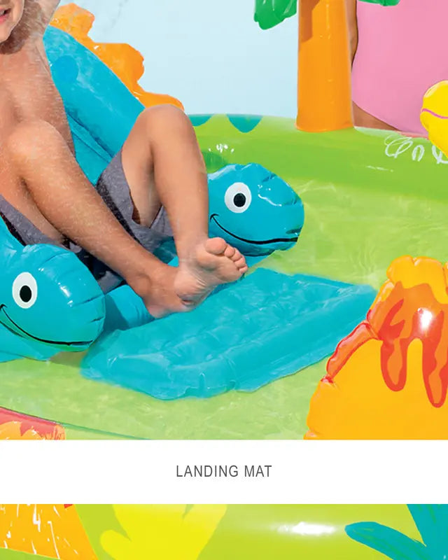 INTEX Little Dino Inflatable Play Center for Kids β Dinosaur-Themed Water Park with Slide, Sprayer & Landing Mat, 191 x 152 x 58 cm, For Ages 2+, Built-In Water Sprinkler & Repair Patch Included - Damoo