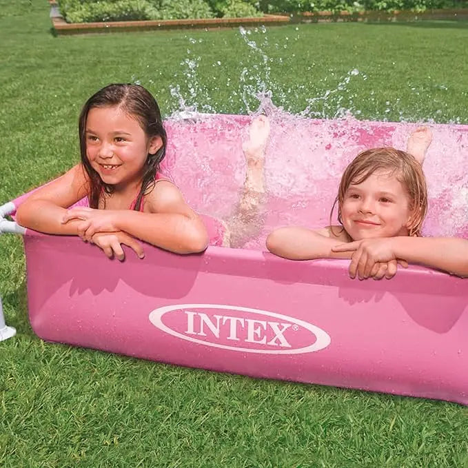 Intex Mini Frame Pool for Kids – 122cm x 122cm x 30cm, Compact Steel Frame Pool with Foam Edges & Repair Kit, Ages 3+ - Damoo