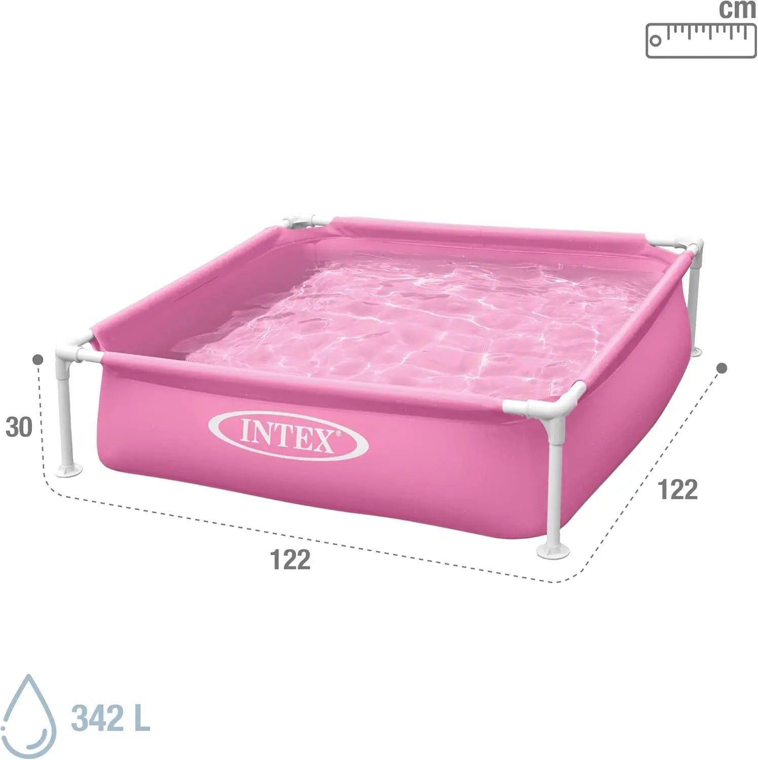 Intex Mini Frame Pool for Kids – 122cm x 122cm x 30cm, Compact Steel Frame Pool with Foam Edges & Repair Kit, Ages 3+ - Damoo