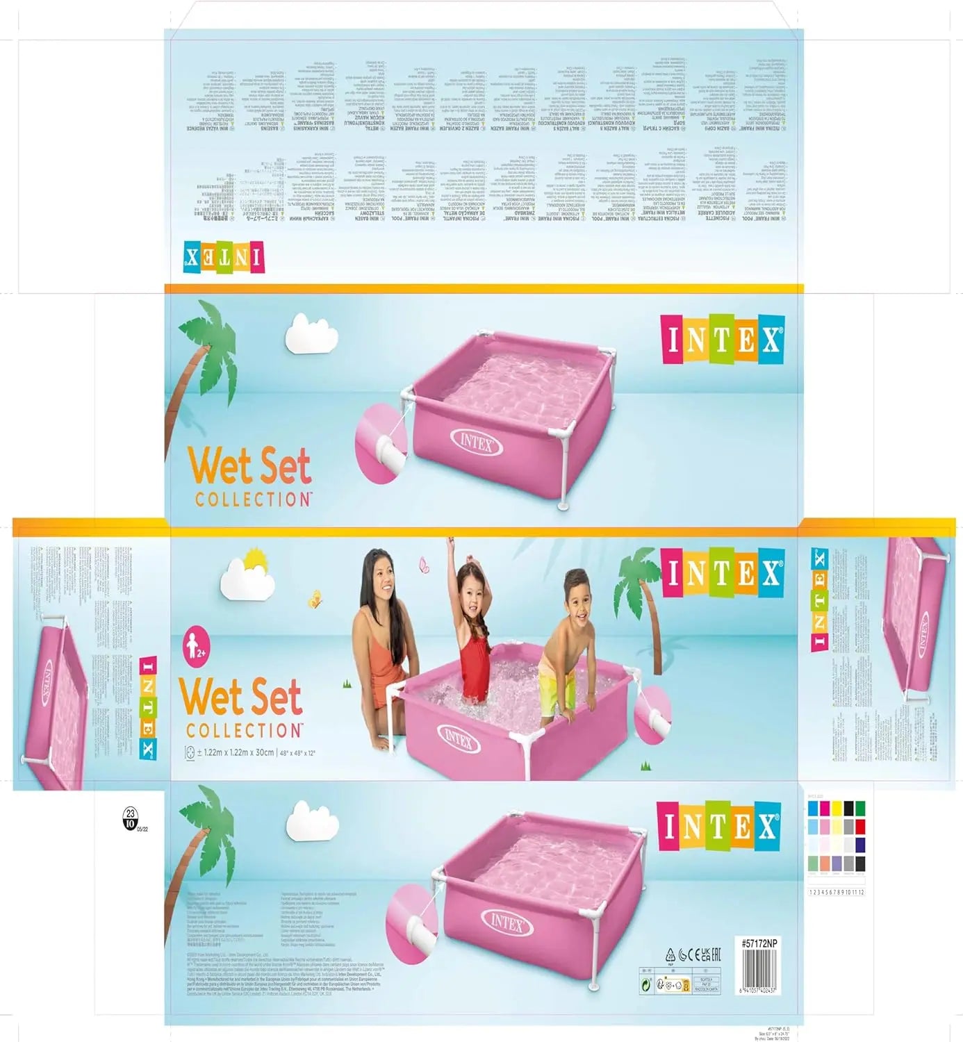 Intex Mini Frame Pool for Kids – 122cm x 122cm x 30cm, Compact Steel Frame Pool with Foam Edges & Repair Kit, Ages 3+ - Damoo
