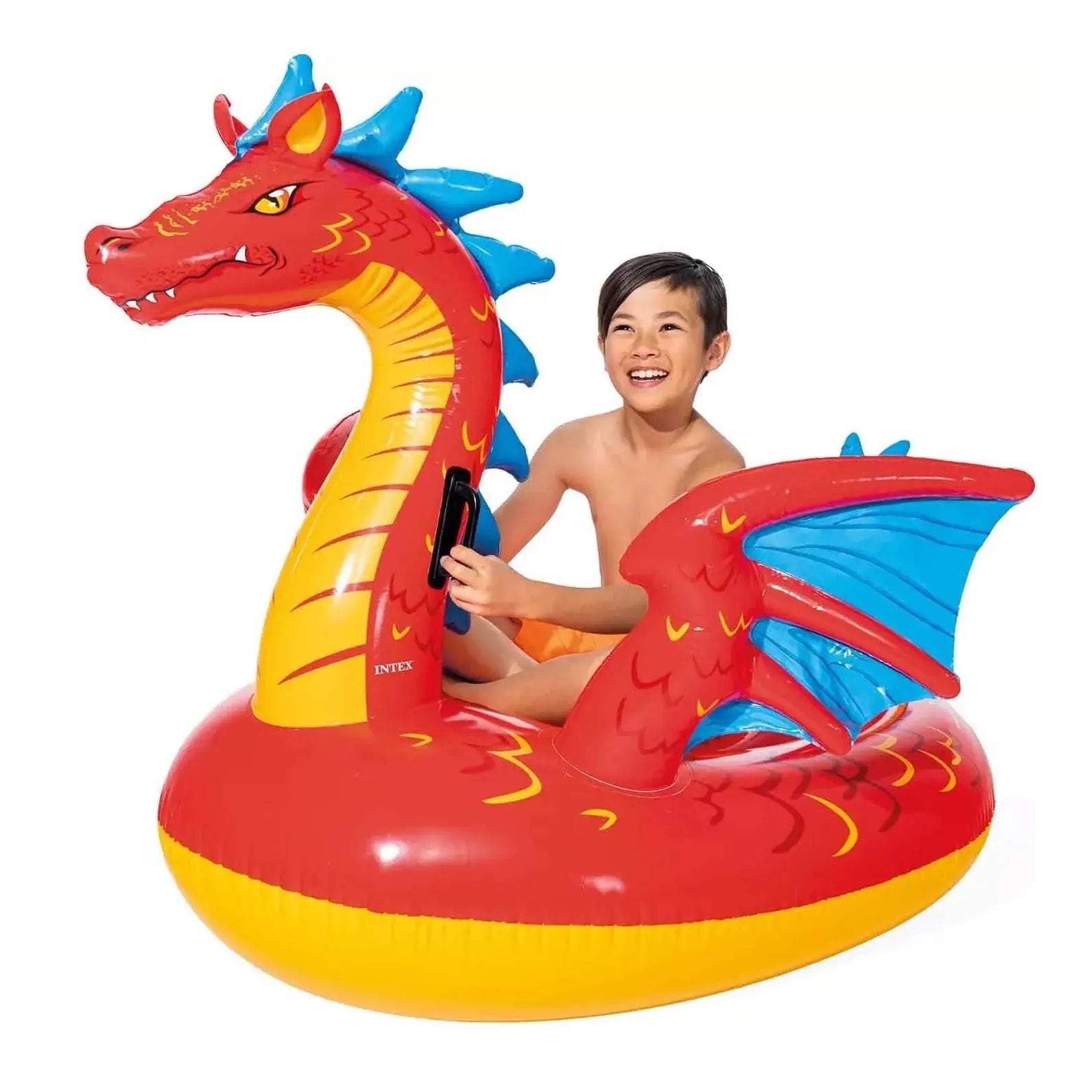 INTEX Mystical Dragon Ride-On Pool Float for Kids – Giant Inflatable Fantasy Water Toy with Handles & Dual Air Chambers, 198 x 173 cm, Durable Vinyl, For Pool, Lake or Beach Fun - Damoo