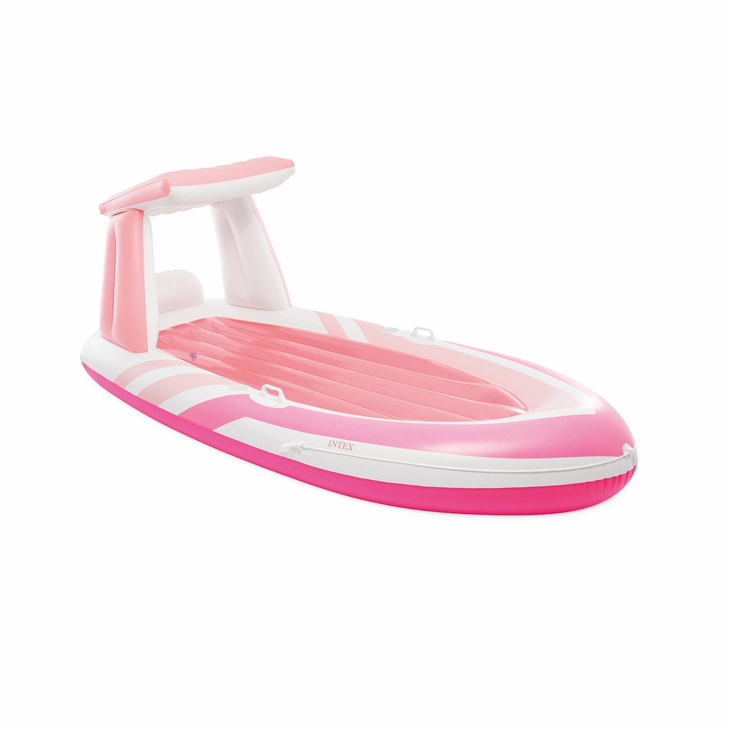 INTEX Pink Paradise Inflatable Boat Pool Float with Sunshade Canopy – 244 x 119 x 97 cm, Stylish Pink & White Design with Cup Holders, Handles & 100 kg Weight Limit for Adults - Damoo