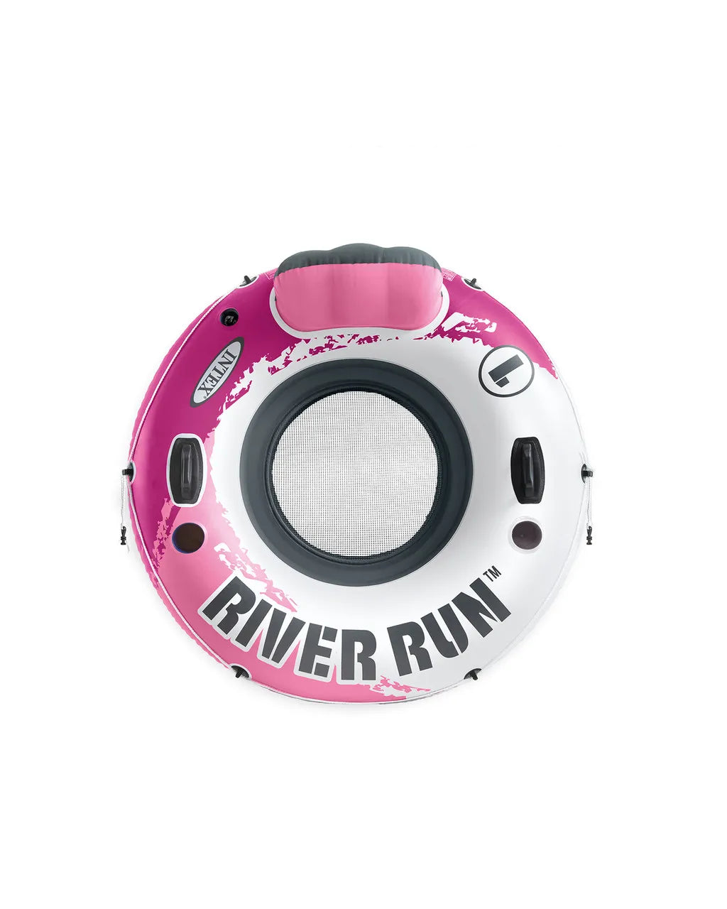 Intex Pink River Run® 1 Inflatable Lake Tube for Adults – 135 cm Floating Pool Ring with Backrest, Cup Holders, Mesh Bottom & Connectors - Damoo