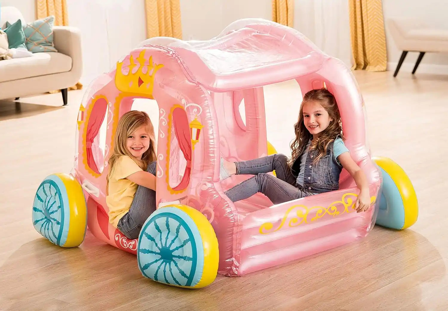INTEX Princess Carriage Inflatable Play Centre for Kids – Fairy Tale Coach with Horse, Indoor & Outdoor Use, 145 x 135 x 104 cm, for Ages 3+, Holds 2 Children (Up to 100 kg) - Damoo