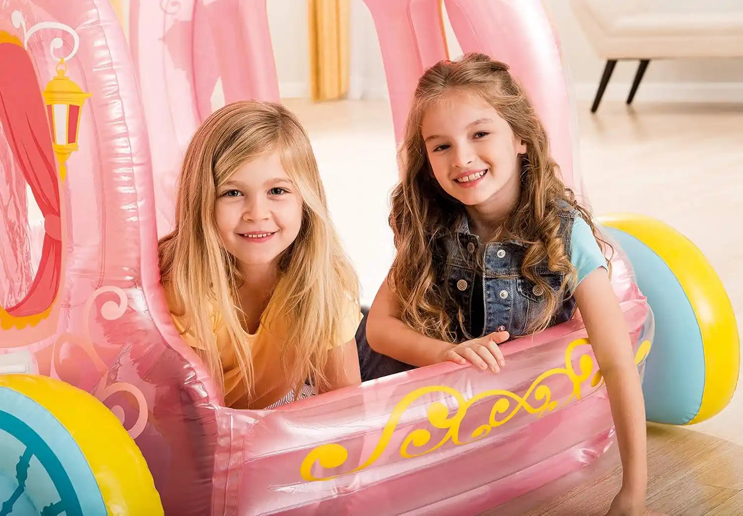 INTEX Princess Carriage Inflatable Play Centre for Kids – Fairy Tale Coach with Horse, Indoor & Outdoor Use, 145 x 135 x 104 cm, for Ages 3+, Holds 2 Children (Up to 100 kg) - Damoo