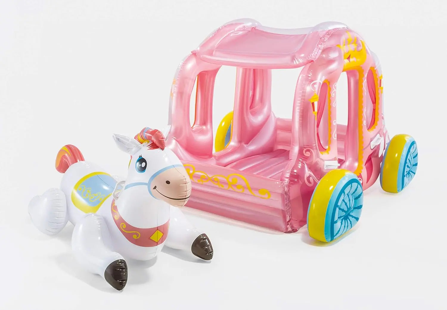 INTEX Princess Carriage Inflatable Play Centre for Kids – Fairy Tale Coach with Horse, Indoor & Outdoor Use, 145 x 135 x 104 cm, for Ages 3+, Holds 2 Children (Up to 100 kg) - Damoo