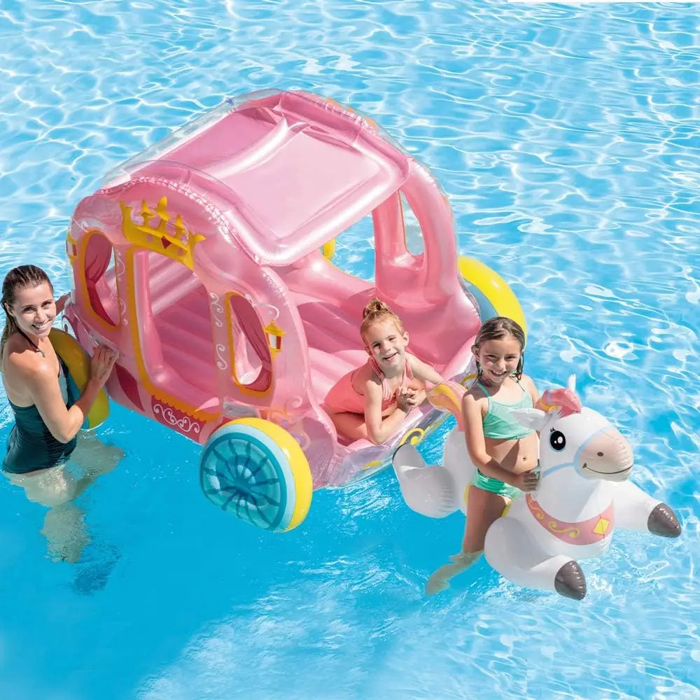 INTEX Princess Carriage Inflatable Play Centre for Kids – Fairy Tale Coach with Horse, Indoor & Outdoor Use, 145 x 135 x 104 cm, for Ages 3+, Holds 2 Children (Up to 100 kg) - Damoo