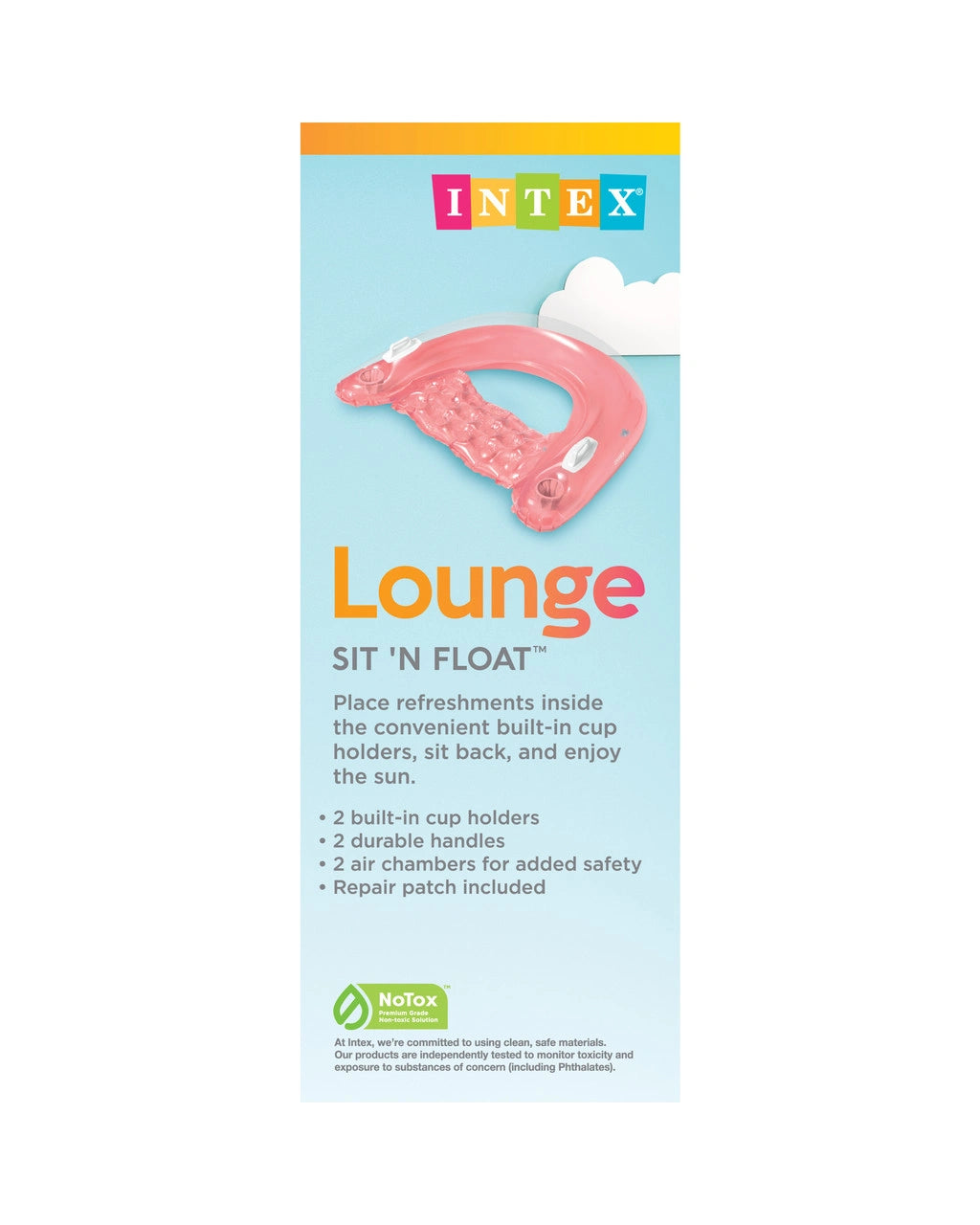 Intex Sit 'N Float Inflatable Pool Lounger – Backrest & Cup Holders – Relaxing Seat-Style Float for Adults – Assorted Colors - Damoo