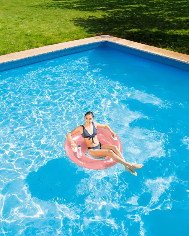 Intex Sit 'N Lounge™ Inflatable Pool Float – 47" Round Float with Cup Holder, Handles & Repair Patch – Pink or Blue - Damoo