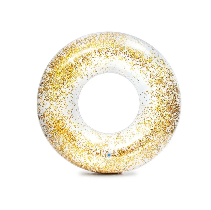 Intex Sparkling Glitter Inflatable Pool Tubes – 47in Transparent Swim Rings with Gold Glitter – Durable Vinyl Float for Ages 9+ - Damoo