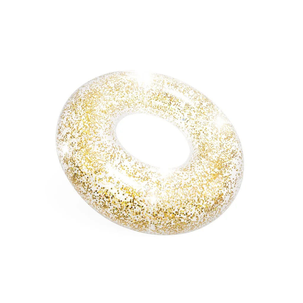 Intex Sparkling Glitter Inflatable Pool Tubes – 47in Transparent Swim Rings with Gold Glitter – Durable Vinyl Float for Ages 9+ - Damoo