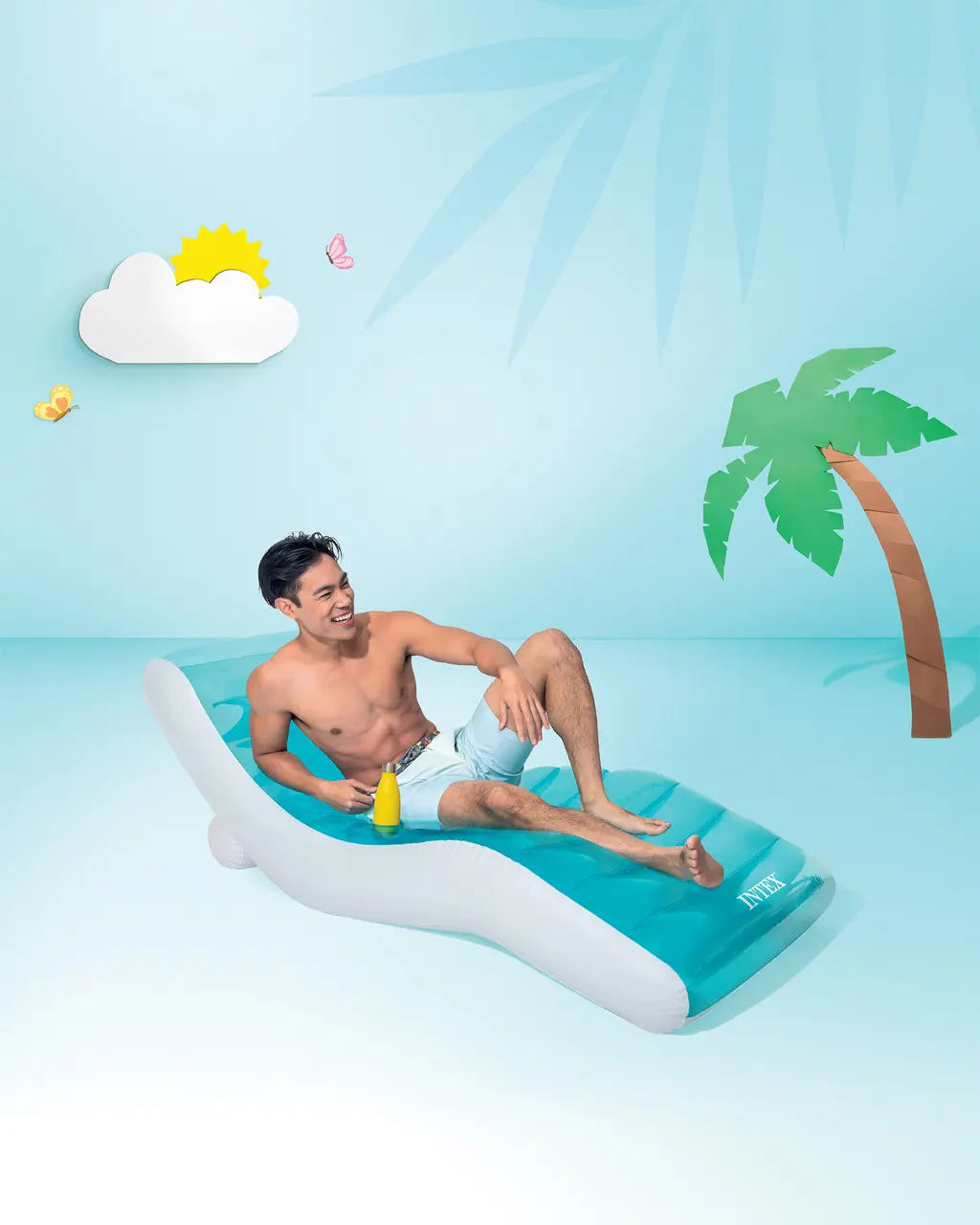 Intex Splash Lounge Inflatable Pool Float β Teal & White Lounge Chair with Backrest, Cup Holder & Handles, 191 x 99 cm, Stylish Adult Float with 100 kg Weight Capacity - Damoo