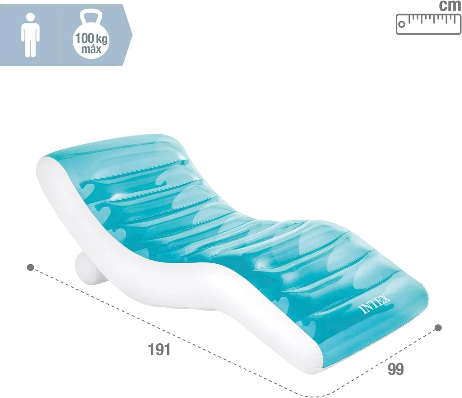 Intex Splash Lounge Inflatable Pool Float β Teal & White Lounge Chair with Backrest, Cup Holder & Handles, 191 x 99 cm, Stylish Adult Float with 100 kg Weight Capacity - Damoo