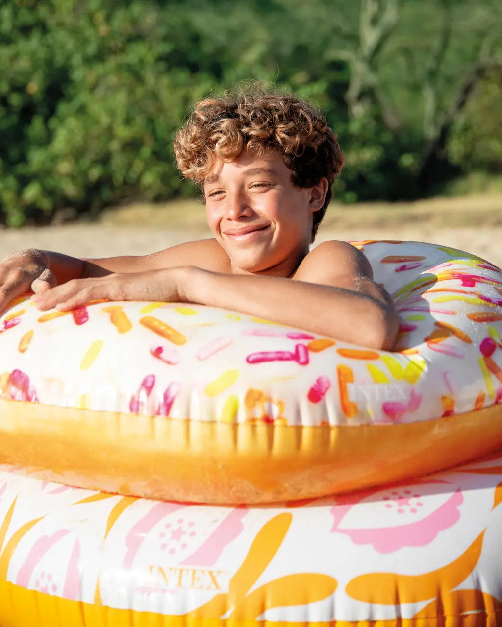 Intex Sprinkle Donut Heart Inflatable Pool Tube – Colorful Summer Float Ring | With Repair Patch | Fun Donut Design | Age 9+ - Damoo