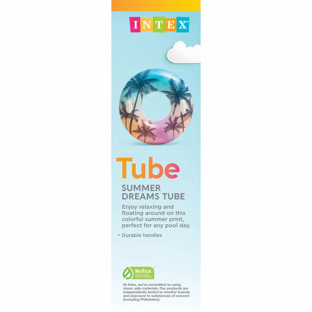 Intex Summer Dreams Inflatable Pool Swim Tubes – Tropical Design Float Ring | 96.5 cm Diameter | With Grab Handles | Age 9+ - Damoo