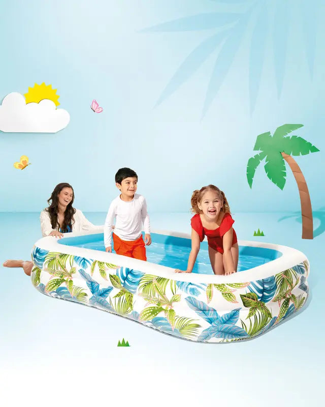 Intex Swim Center Tropical Inflatable Pool β 229cm x 152cm x 48cm, 600L Capacity with Drain Plug, Ages 3+ - Damoo