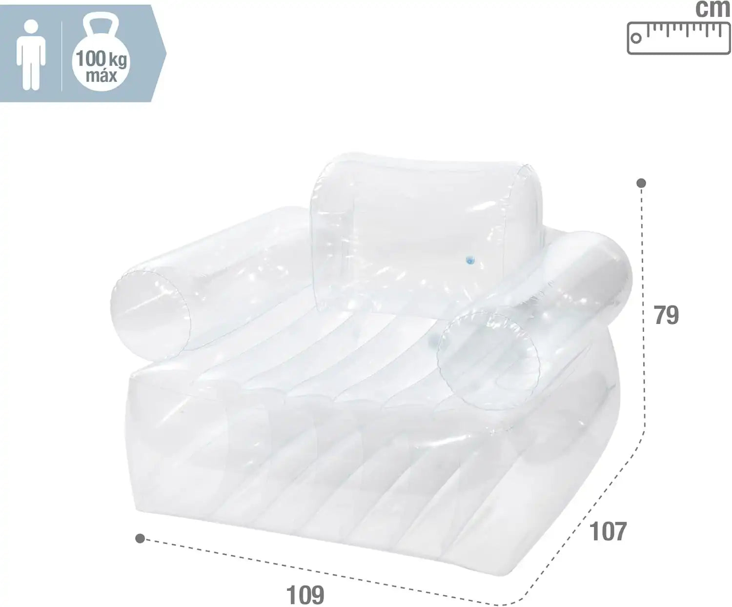 INTEX Transparent Inflatable Armchair – Air Lounge Chair with Armrests, Durable PVC Build, Compact & Portable, 109×107×79cm - Damoo