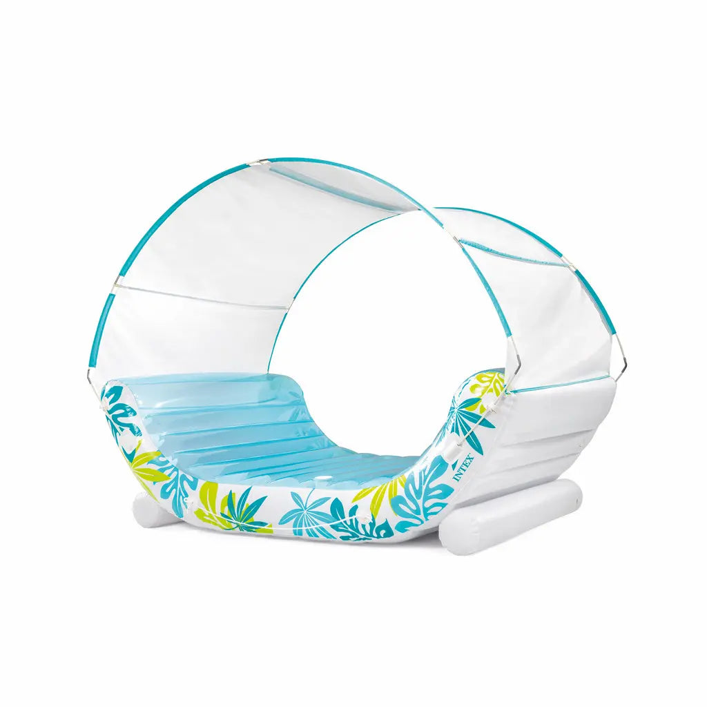 INTEX Tropical Canopy Inflatable Lounge Float – Removable Sunshade, Cup Holders, Extra Thick Vinyl & Rope Handles, 224 x 150 x 163 cm, 200 kg Capacity, For Adults - Damoo