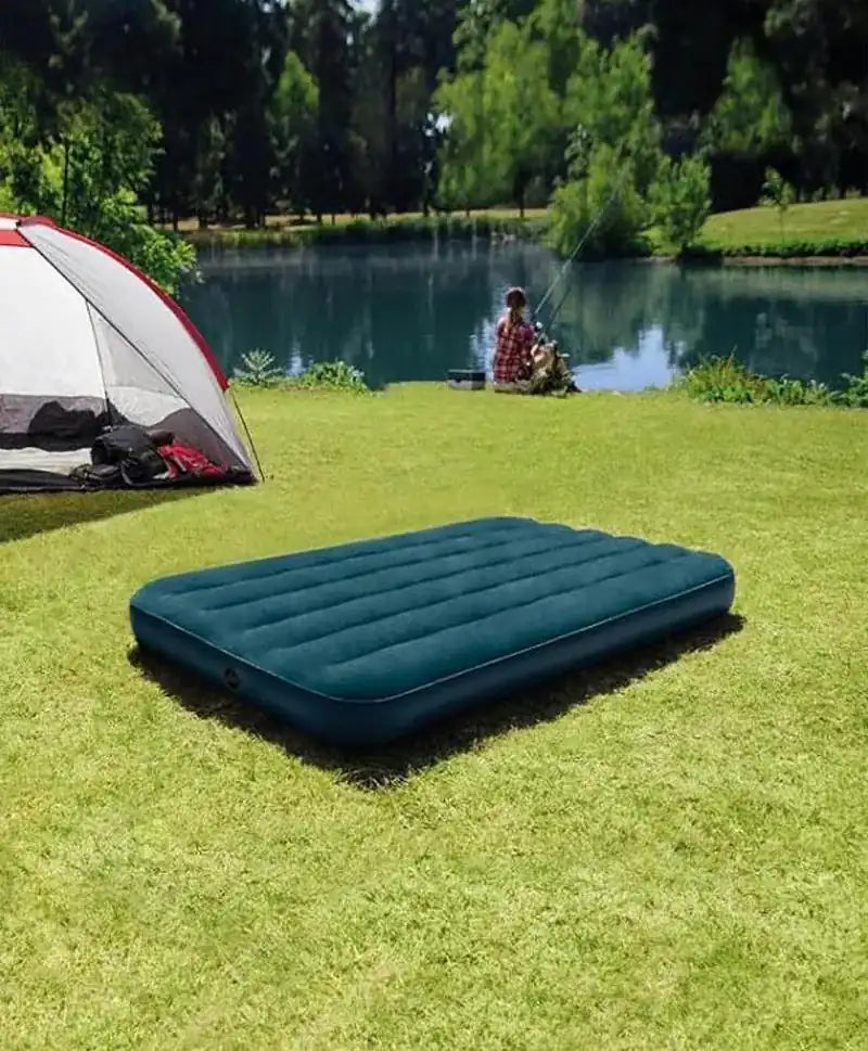 INTEX Twin Dura-Beam Air Mattress – Midnight Green | Inflatable Camping Bed with Velvet Top, Puncture-Resistant PVC, 191x97x25cm - Damoo