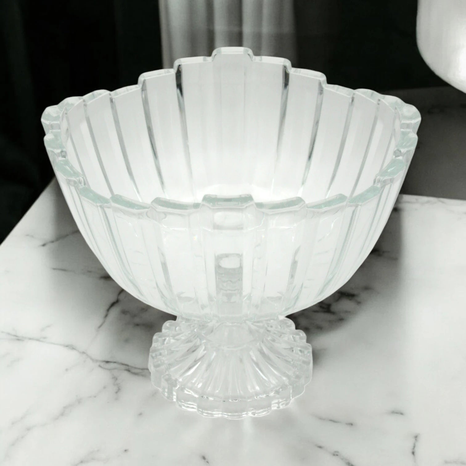 Isfahan Berlin Footed Glass Bowl 982 – Large Tempered Glass Decorative Serving Bowl -Glass bowl for Fruit, Salad & Snacks - Damoo