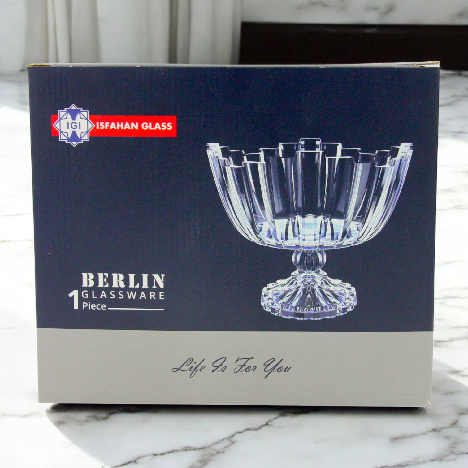 Isfahan Berlin Footed Glass Bowl 982 – Large Tempered Glass Decorative Serving Bowl -Glass bowl for Fruit, Salad & Snacks - Damoo