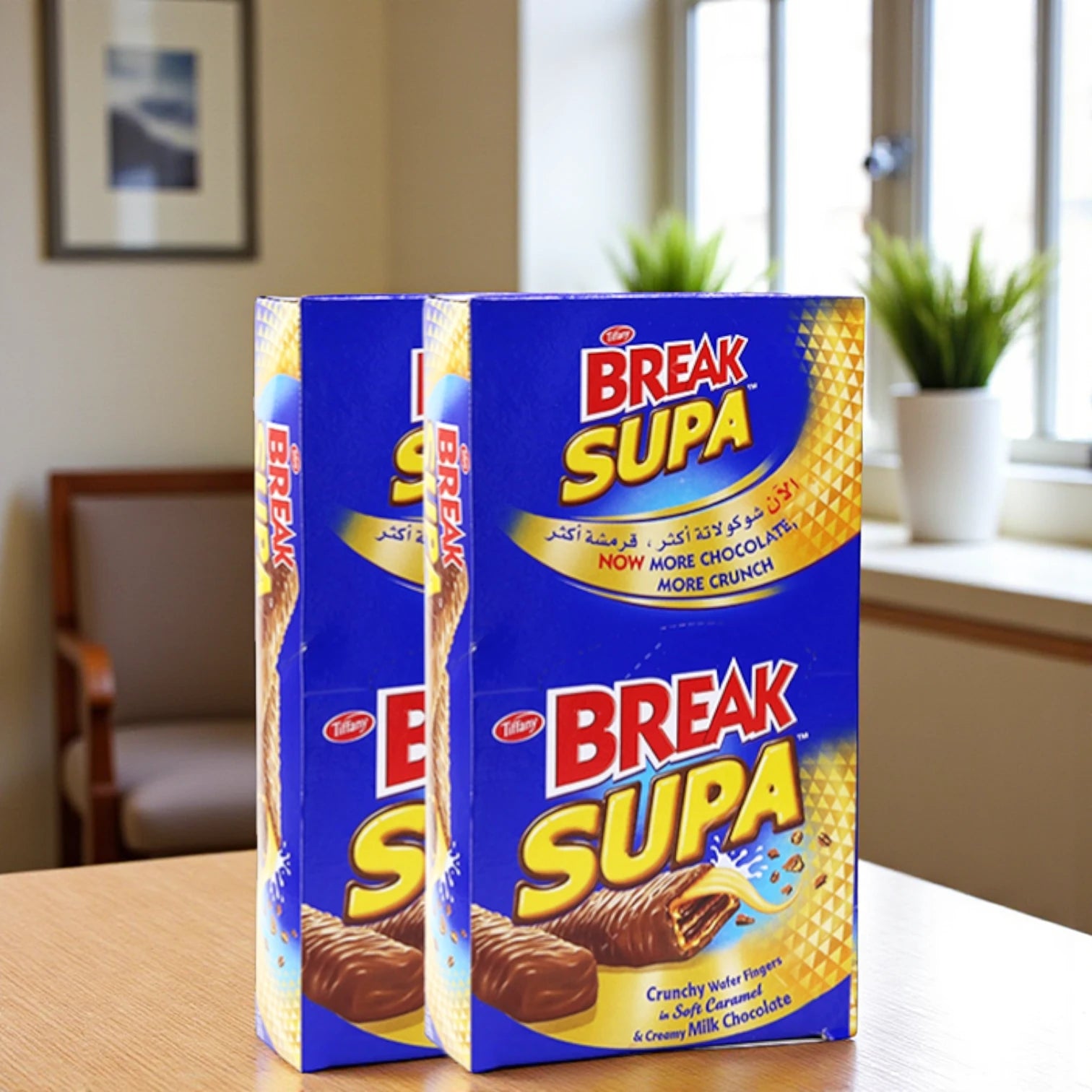 Tiffany Break Supa Crunchy Wafer Fingers – Twin Pack (2 x 12 Bars x 30g), Soft Caramel & Chocolate Coated Wafers - Damoo
