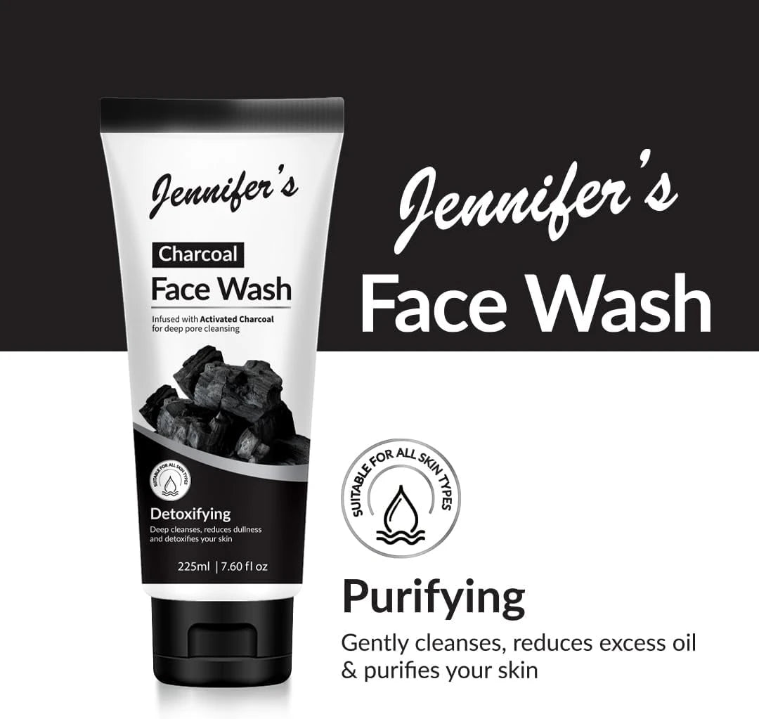 Jennifer’s Activated Charcoal Face Wash – 225ML | Deep Cleansing & Detoxifying Cleanser for Clearer, Radiant Skin | For All Skin Types - Damoo