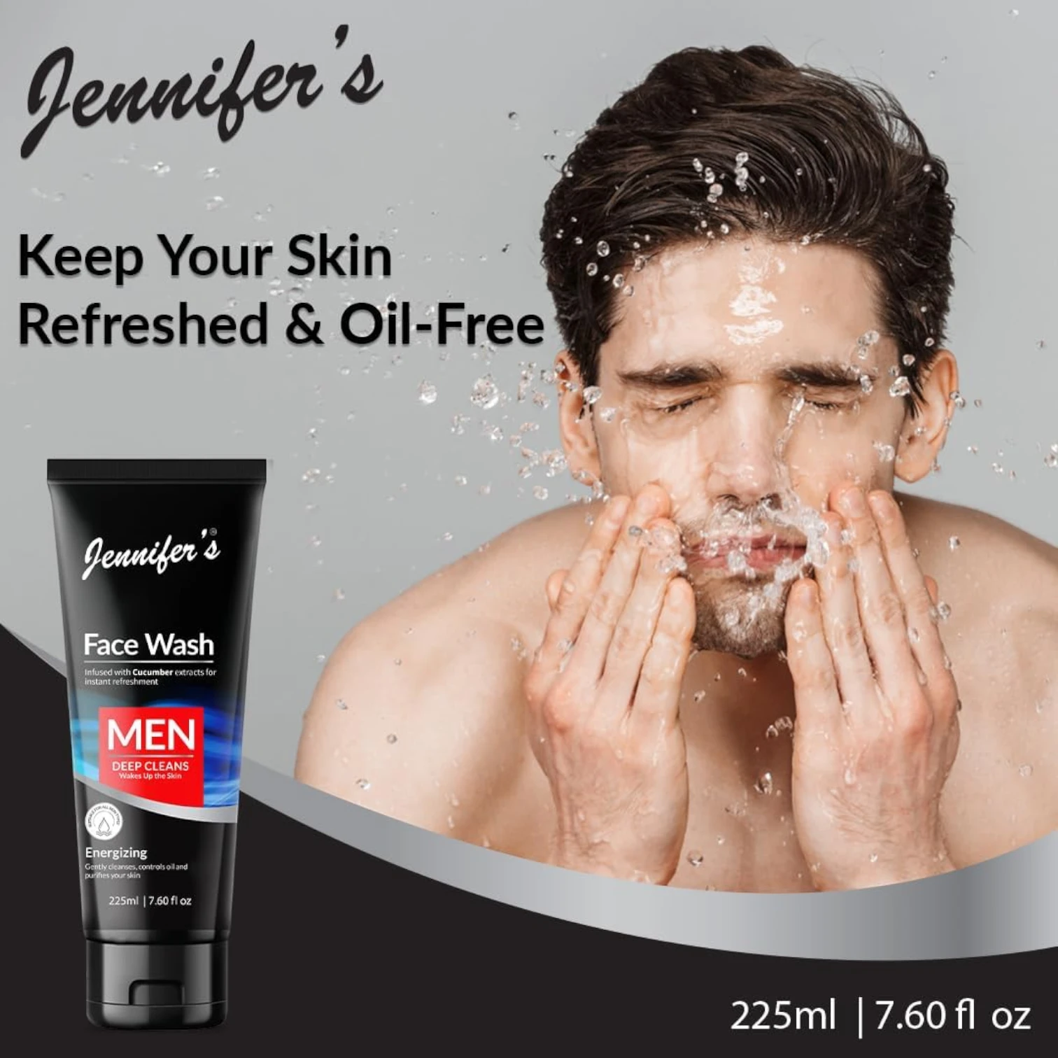 Jennifer’s Face Wash for Men – 225ML | Deep Cleansing with Cucumber Extract | Energizing Formula for Oil Control & Refreshment | All Skin Types - Damoo