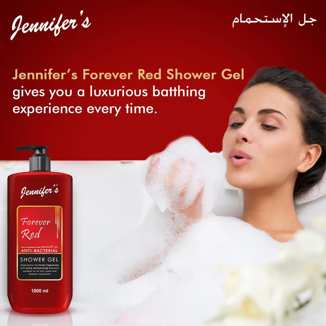 Jennifer’s Forever Red Anti-Bacterial Shower Gel – 1 Liter | Extra Moisturizing Body Wash for All Skin Types | Deep Cleanse + Hydration for All Seasons - Damoo