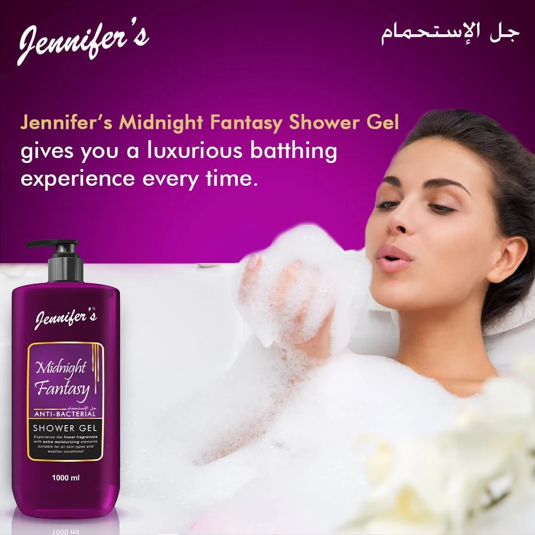 Jennifer's Midnight Fantasy Anti-Bacterial Shower Gel 1L | Extra Moisturizing Body Wash for All Skin Types | Long-Lasting Hydration & Germ Protection | Fresh Scent | All-Weather Skincare** - Damoo