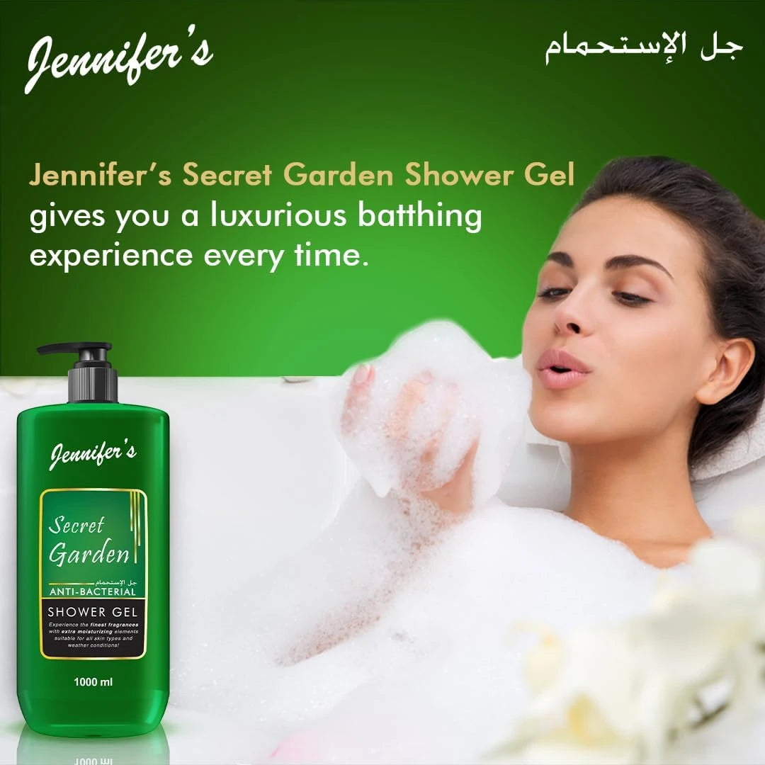 Jennifer's Secret Garden Anti-Bacterial Shower Gel – 1L (Pack of 3) | Deep Cleansing & Extra Moisturizing Body Wash | All Skin Types | Year-Round Skin Protection - Damoo