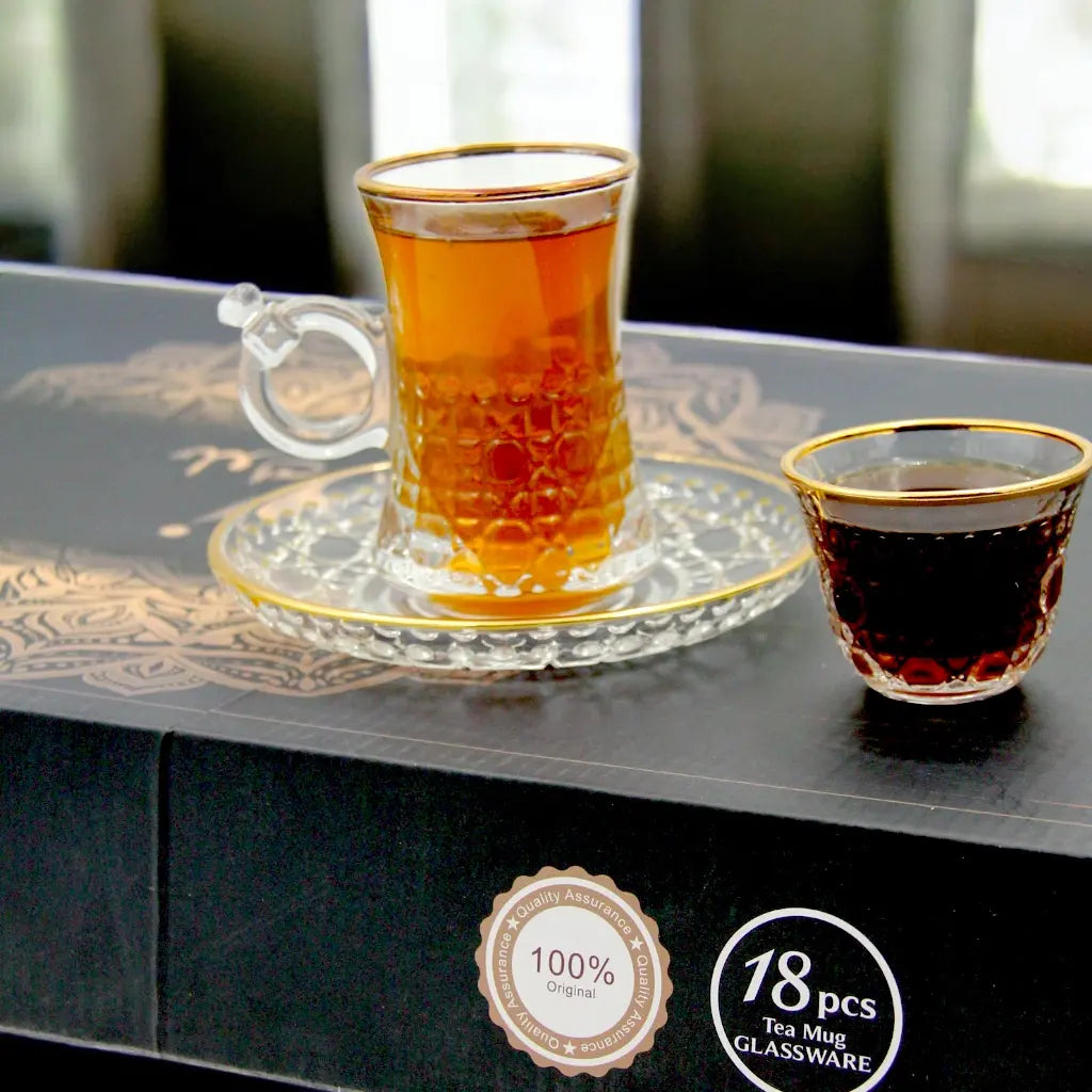 Joliano 18-Piece Elegant Tea Mug Glassware Set – Premium Quality Glass, Stylish Handle Design, Perfect for Tea – Ideal for Home, Cafés, and Special Occasions - Damoo