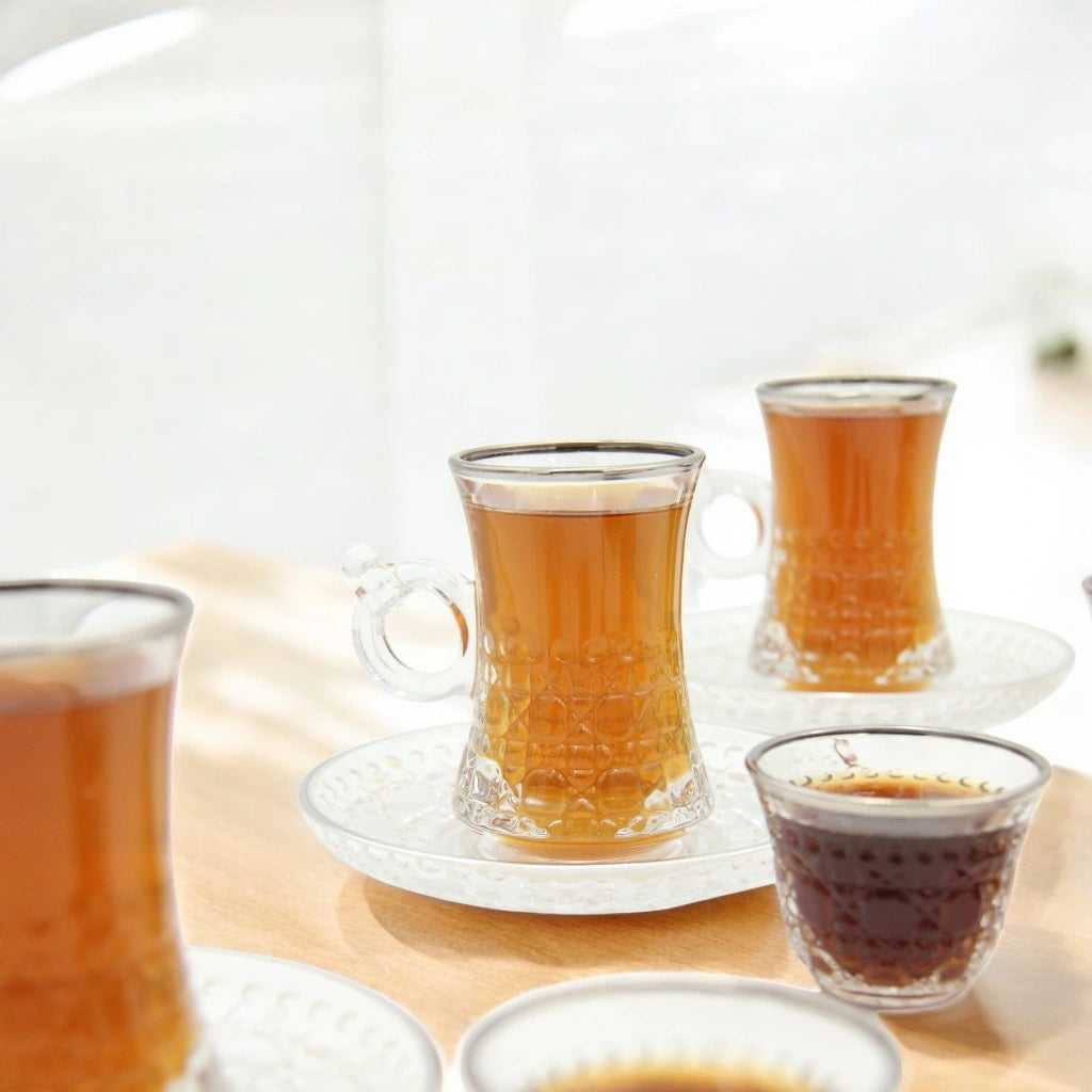 Joliano 18-Piece Elegant Tea Mug Glassware Set – Premium Quality Glass, Stylish Handle Design, Perfect for Tea – Ideal for Home, Cafés, and Special Occasions - Damoo