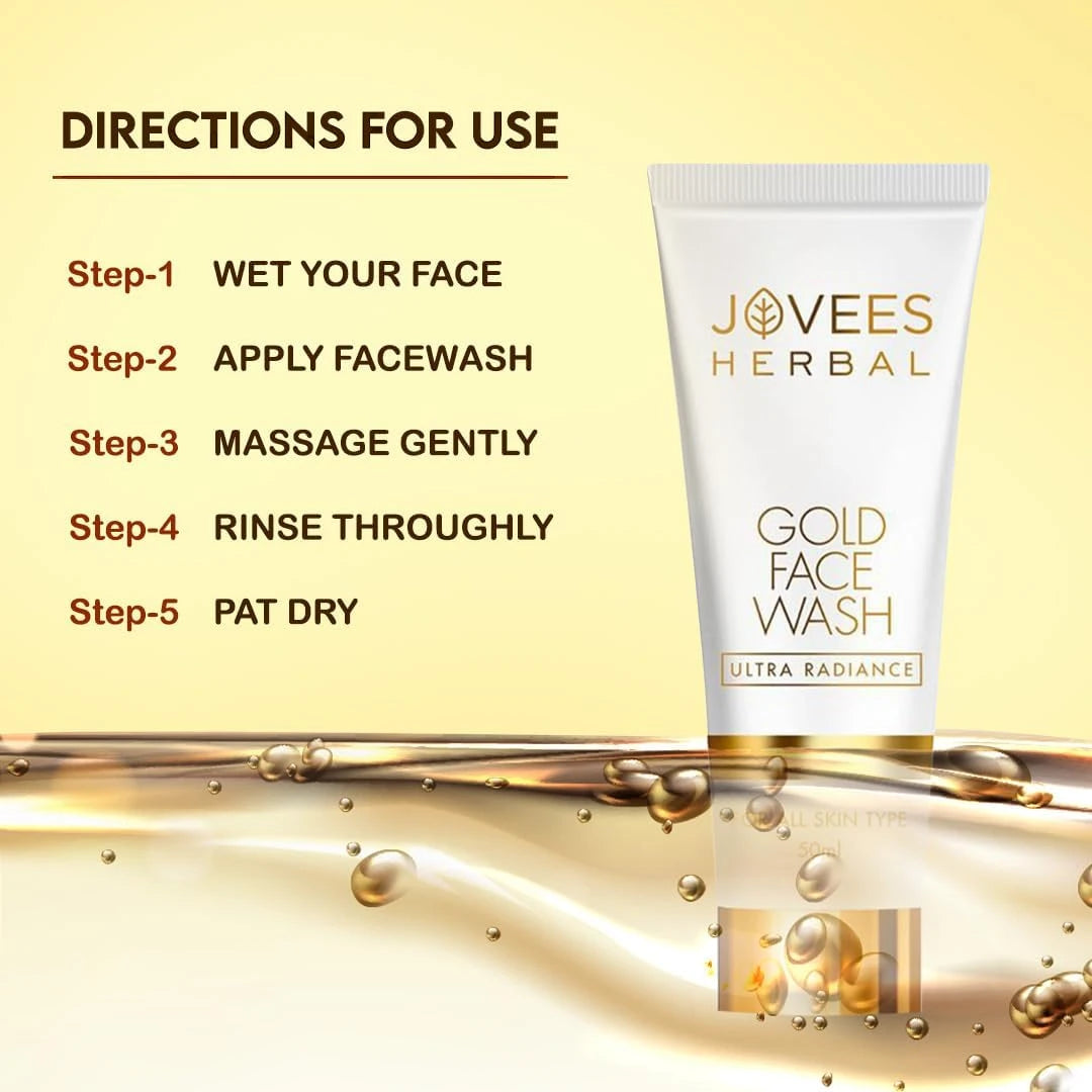 Jovees Gold Ultra Radiance Face Wash – 100ml | 24K Gold Glow, Anti-Aging, Brightening Cleanser for All Skin Types - Damoo