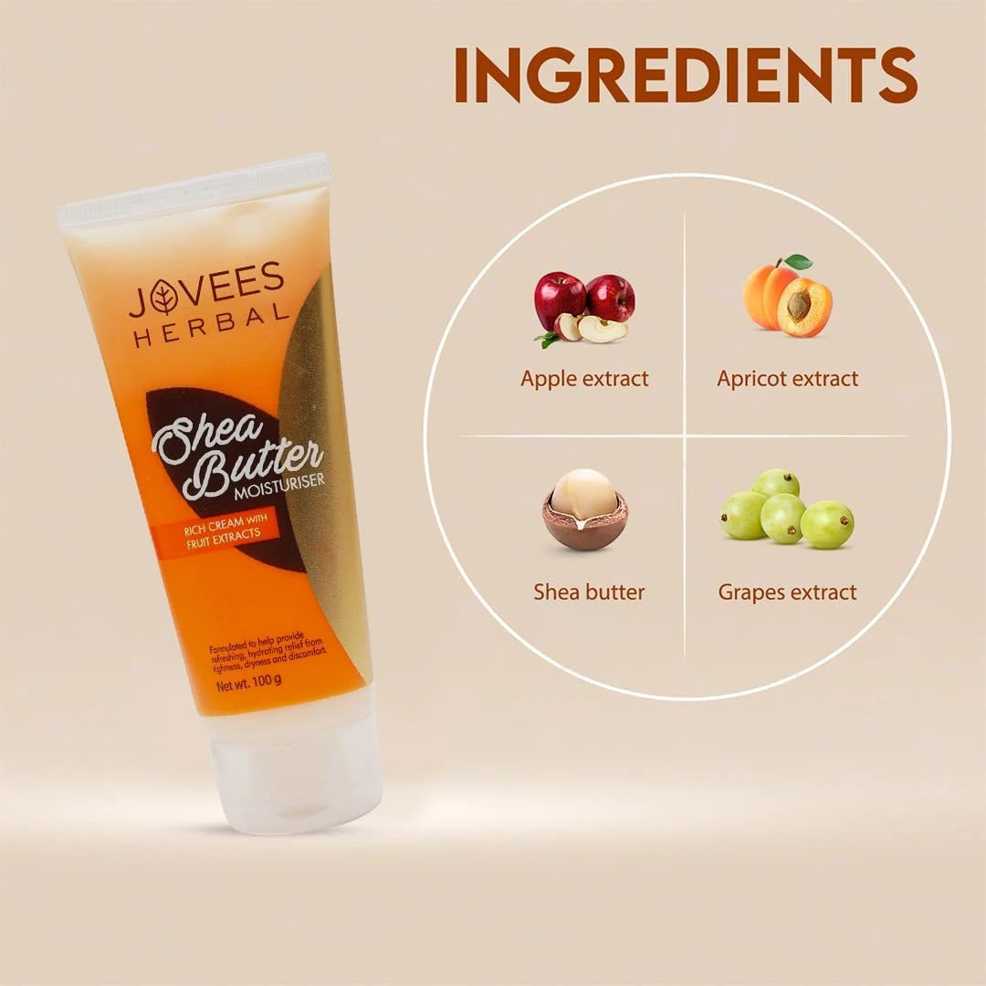 Jovees Shea Butter Moisturizer β 100gm | Deep Hydration with Fruit Extracts | Anti-Ageing & Inflammation Relief | For Normal & Dry Skin - Damoo