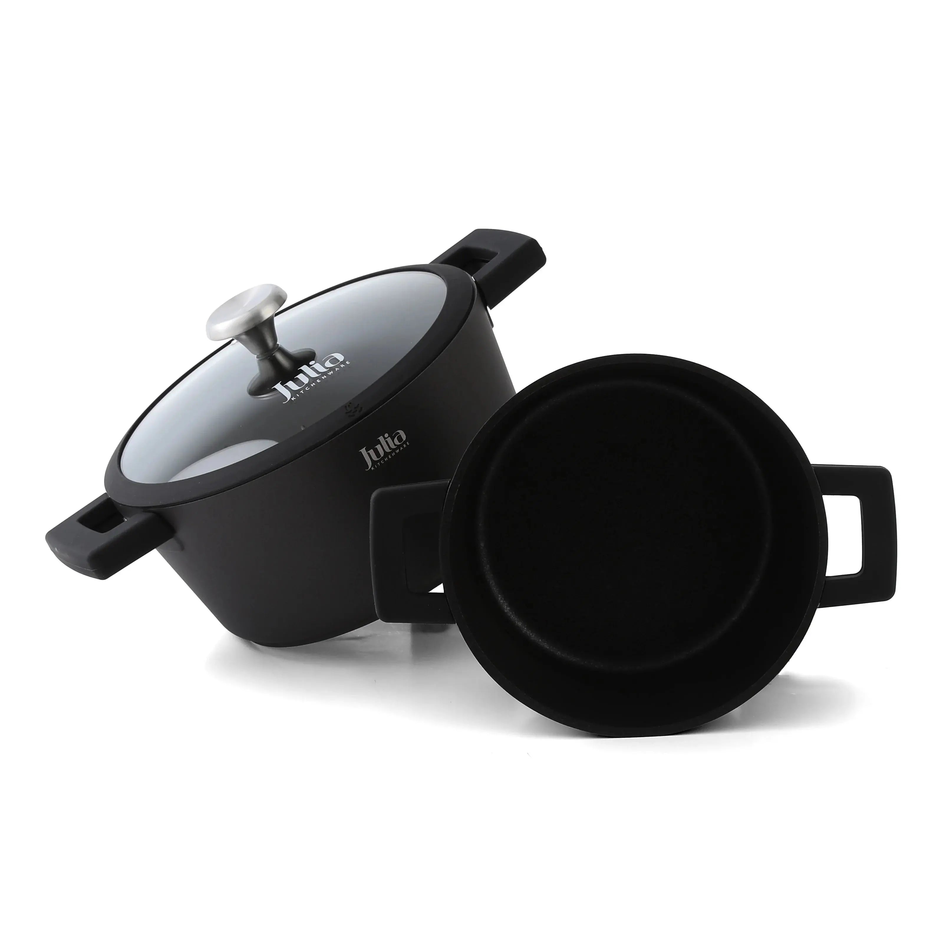 Julia Elite-Pro Plus Casserole with Lid – 20/24/28/32 CM, Granite Non-Stick Coating, Induction Base, Heat-Resistant Detachable Silicone Handles, PTFE & PFOA-Free, For All Cooktops - Damoo