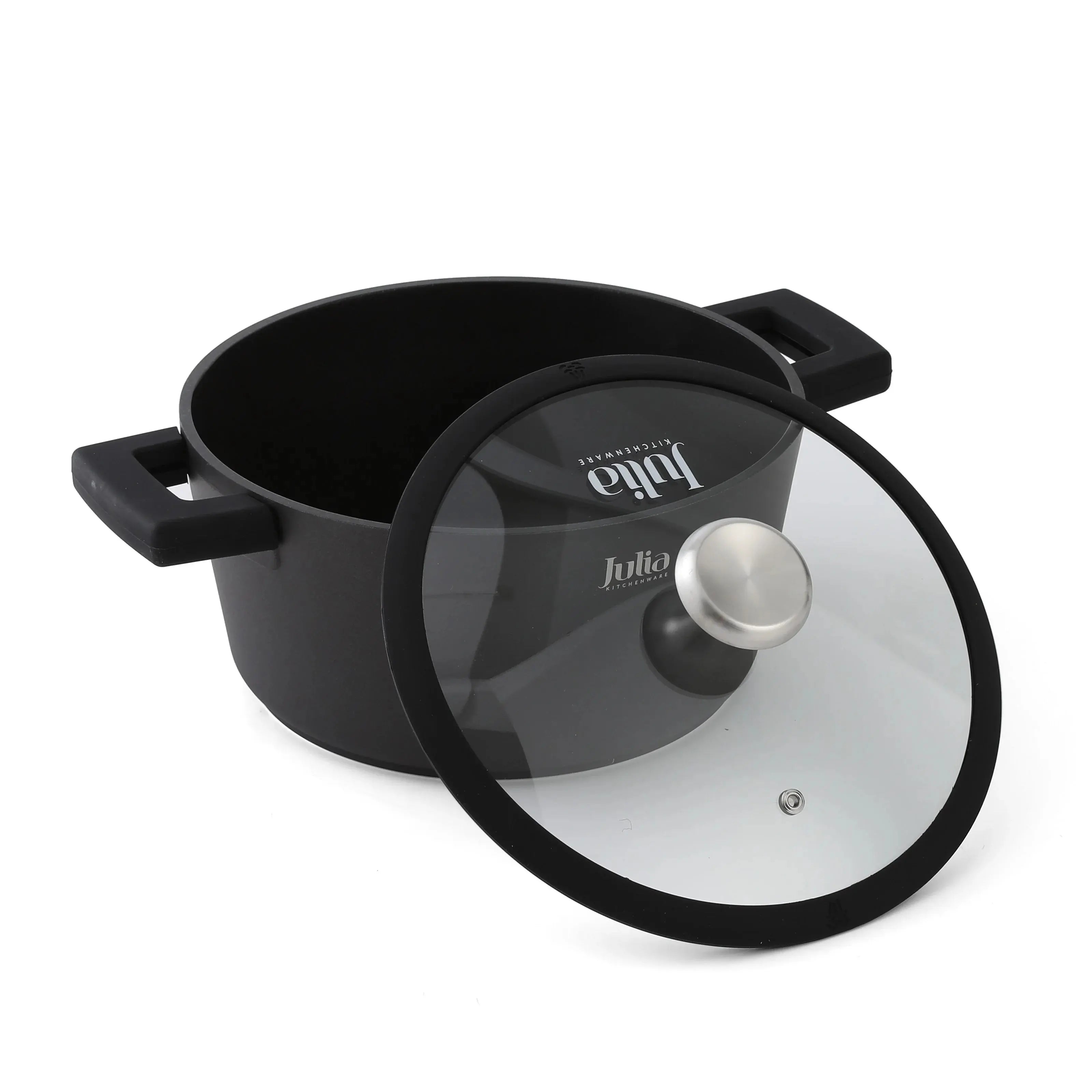 Julia Elite-Pro Plus Casserole with Lid – 20/24/28/32 CM, Granite Non-Stick Coating, Induction Base, Heat-Resistant Detachable Silicone Handles, PTFE & PFOA-Free, For All Cooktops - Damoo